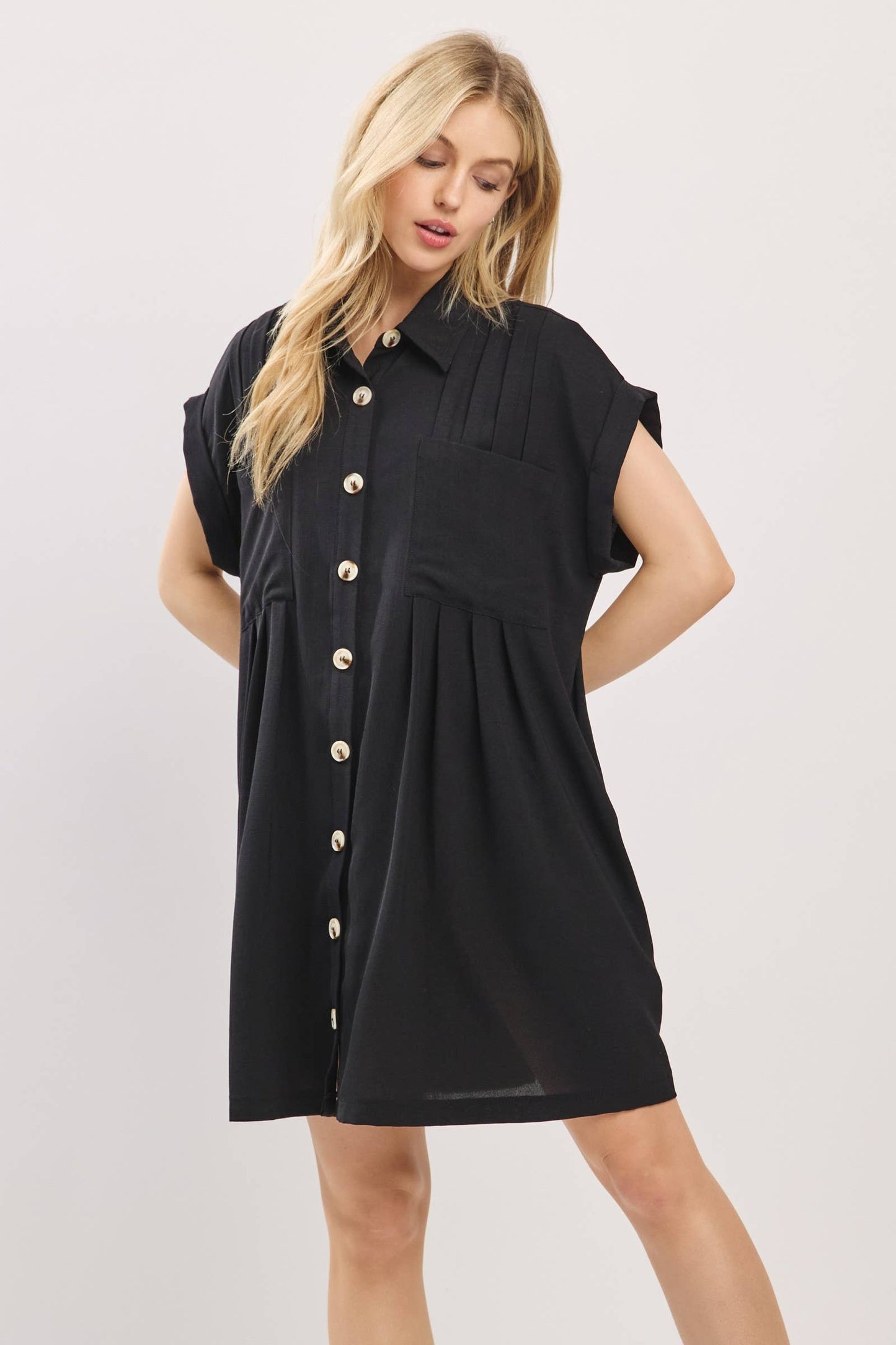 Cassie Button Front Airflow Shirt Dress ~ Black