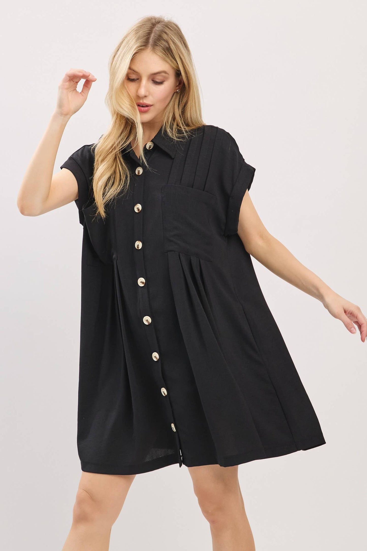 Cassie Button Front Airflow Shirt Dress ~ Black