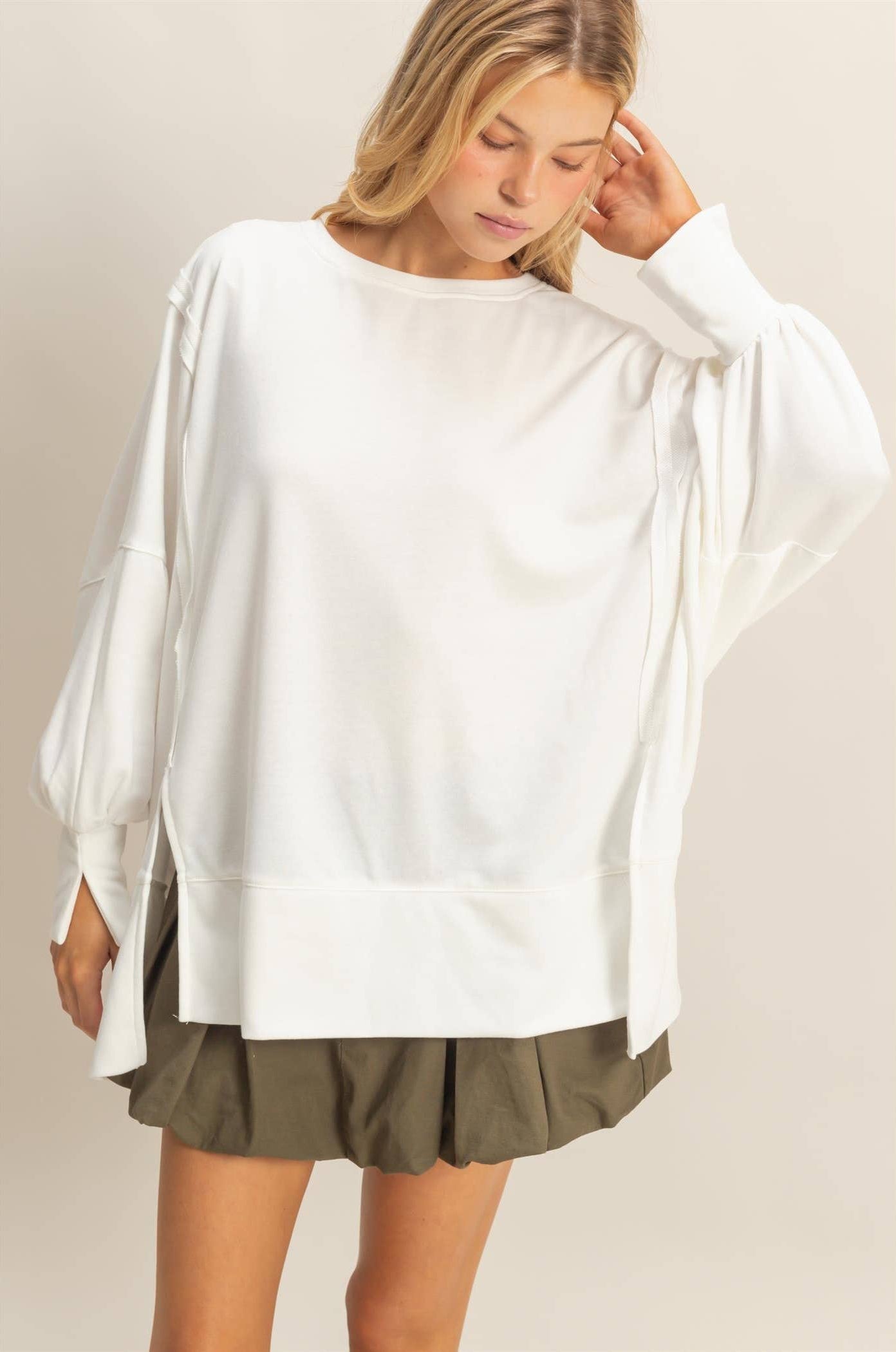 Oliva Oversized Unique Cuff Top ~ Ivory