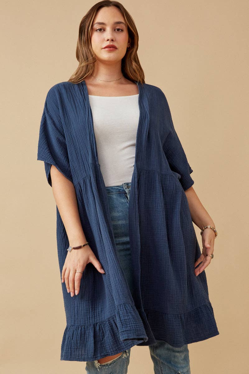 Whitley Washed Textured Kimono - Blue