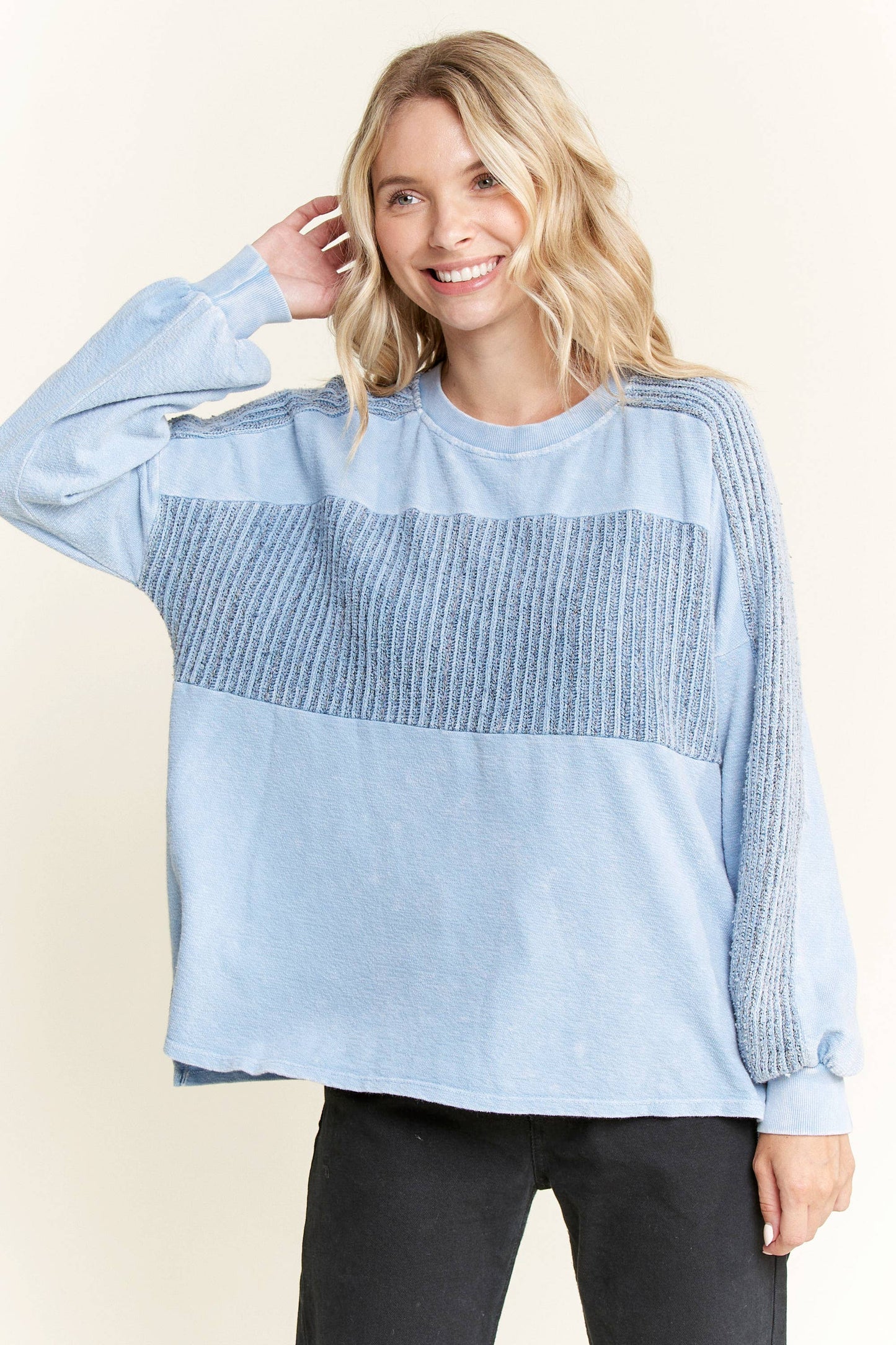 Mia Mineral Wash Melangie Top ~ Powder Blue