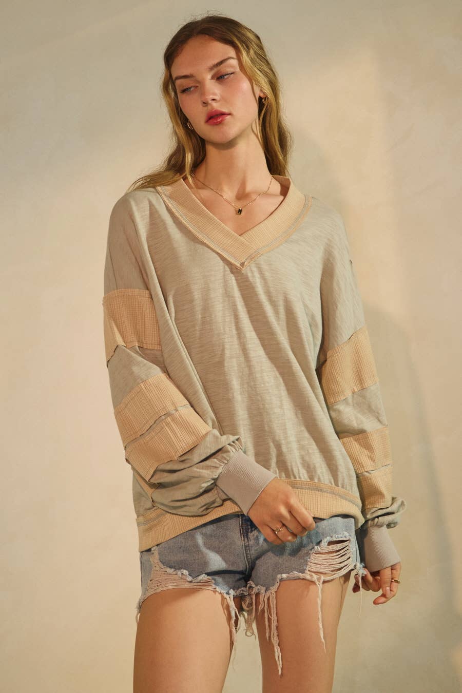 Sandy V-neck Pullover ~ Sage Grey
