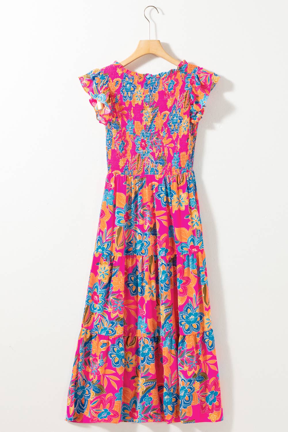 Blakely Boho Floral Ruffle Tiered Maxi Dress ~ Hot Pink