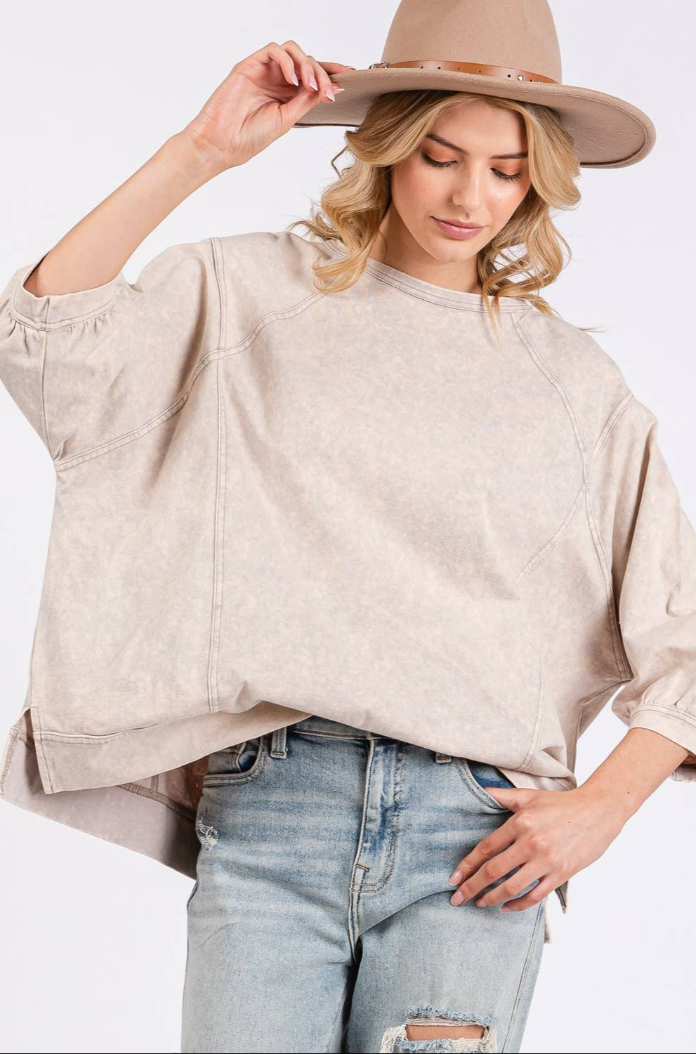 Molly Mineral Wash Oversized Top ~ Mushroom