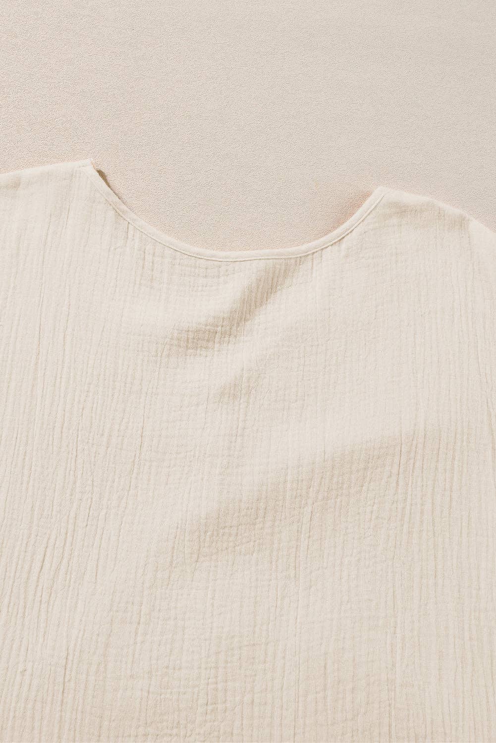 Bree Folded Short Sleeve Lace V Neck Mini Dress ~ Beige