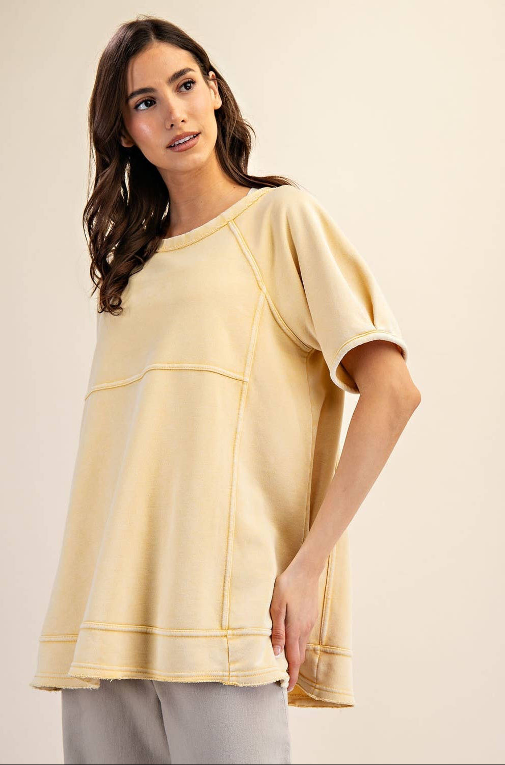 Maya Mineral Wash Oversized Top ~ Pale Yellow