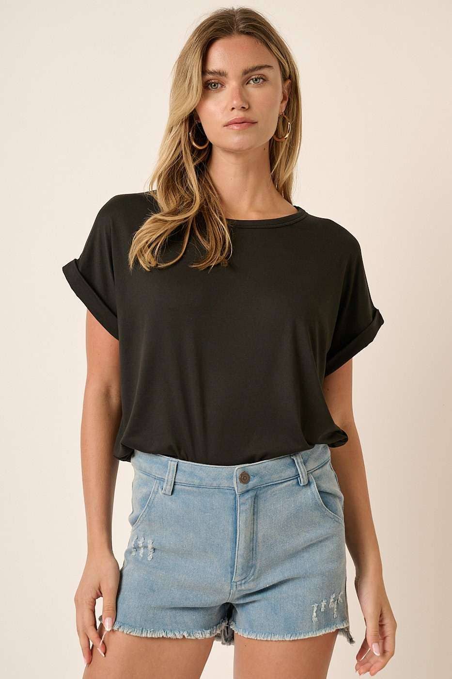 Reece Round Neck Dolman Top ~ Black