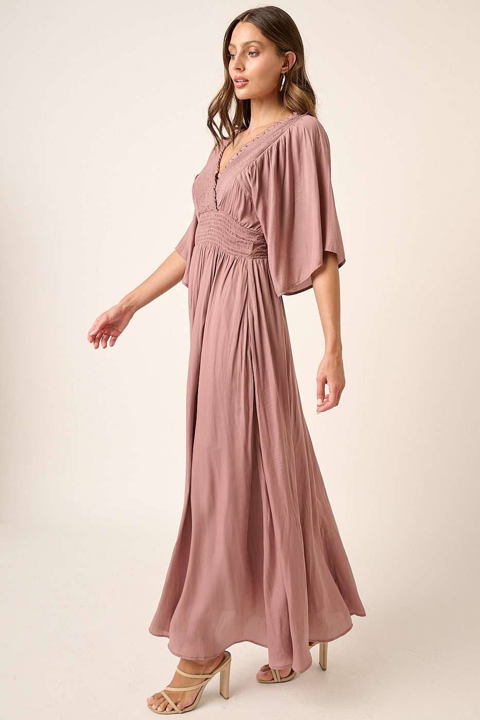 Sofie Smocking Detail Maxi Dress ~ Dusty Purple