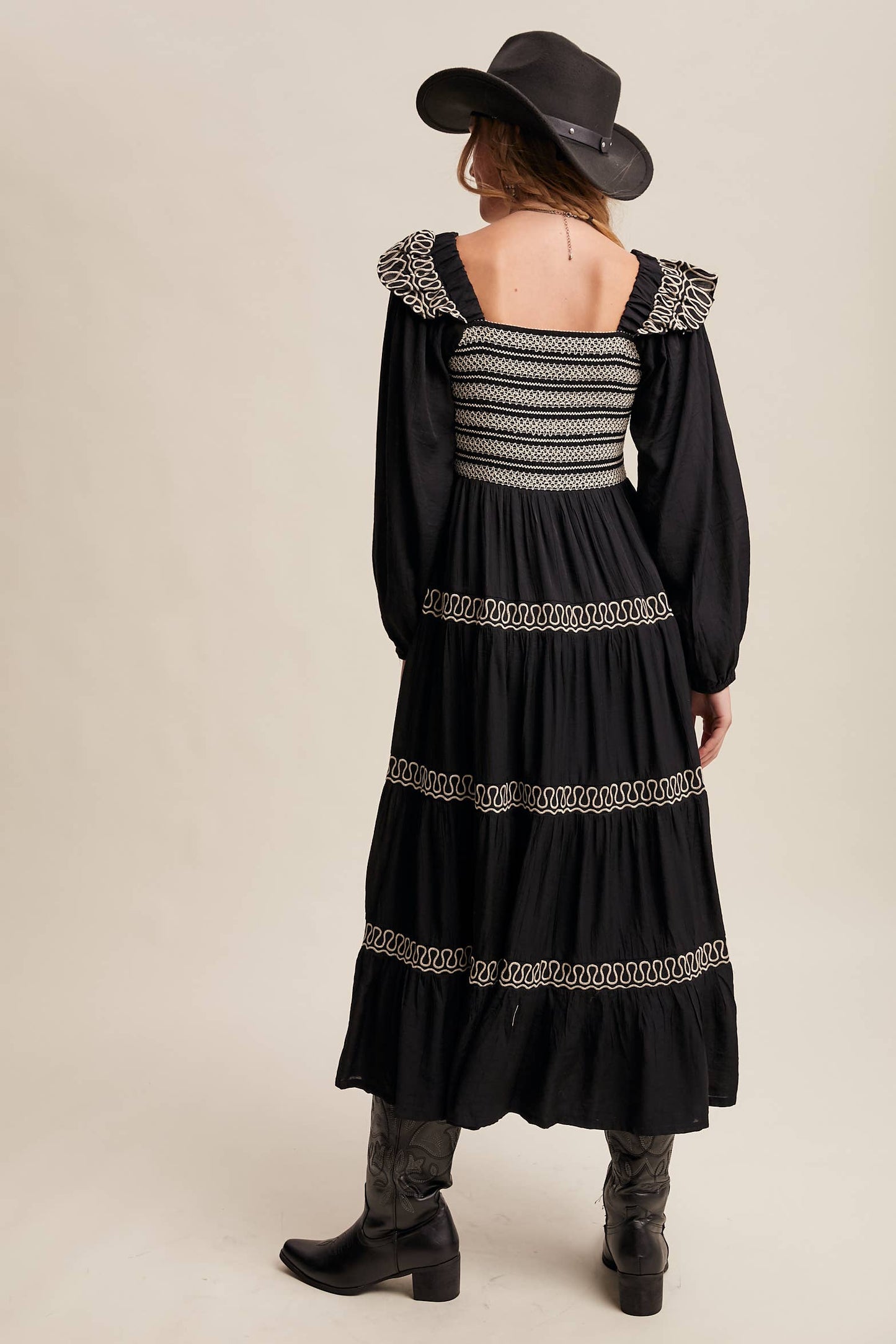 Sammie Smocked Western Maxi Dress ~ Black