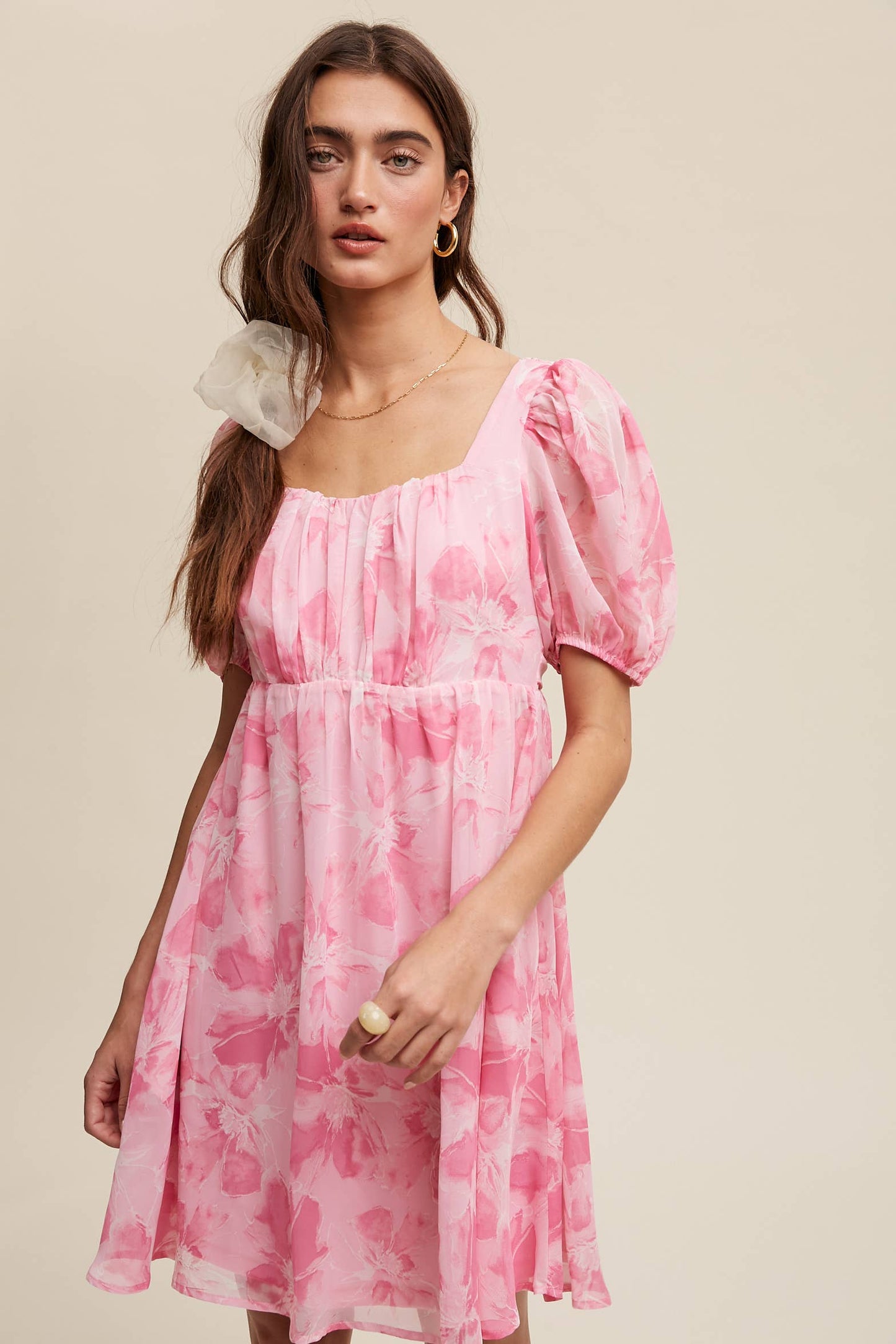 Faith Floral Puff Sleeve Mini Dress ~ Pink