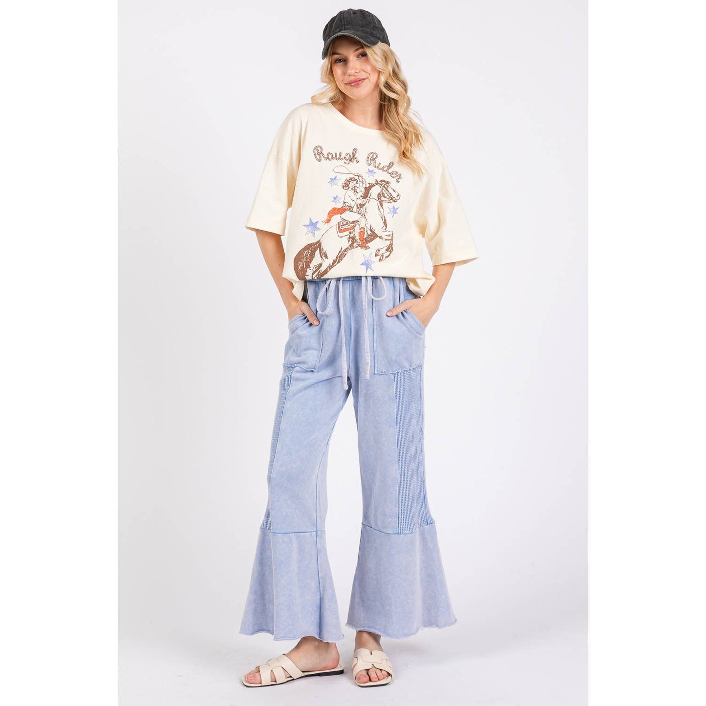 Vivian Vintage Wash Flare Panel Pants ~ Periwinkle