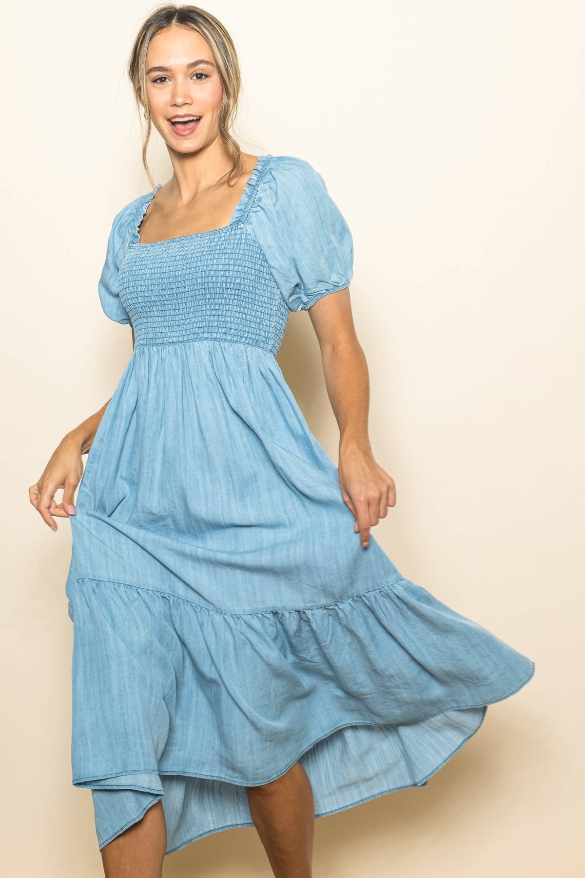 Victoria Vintage Washed Chambray Dress ~ Light Denim