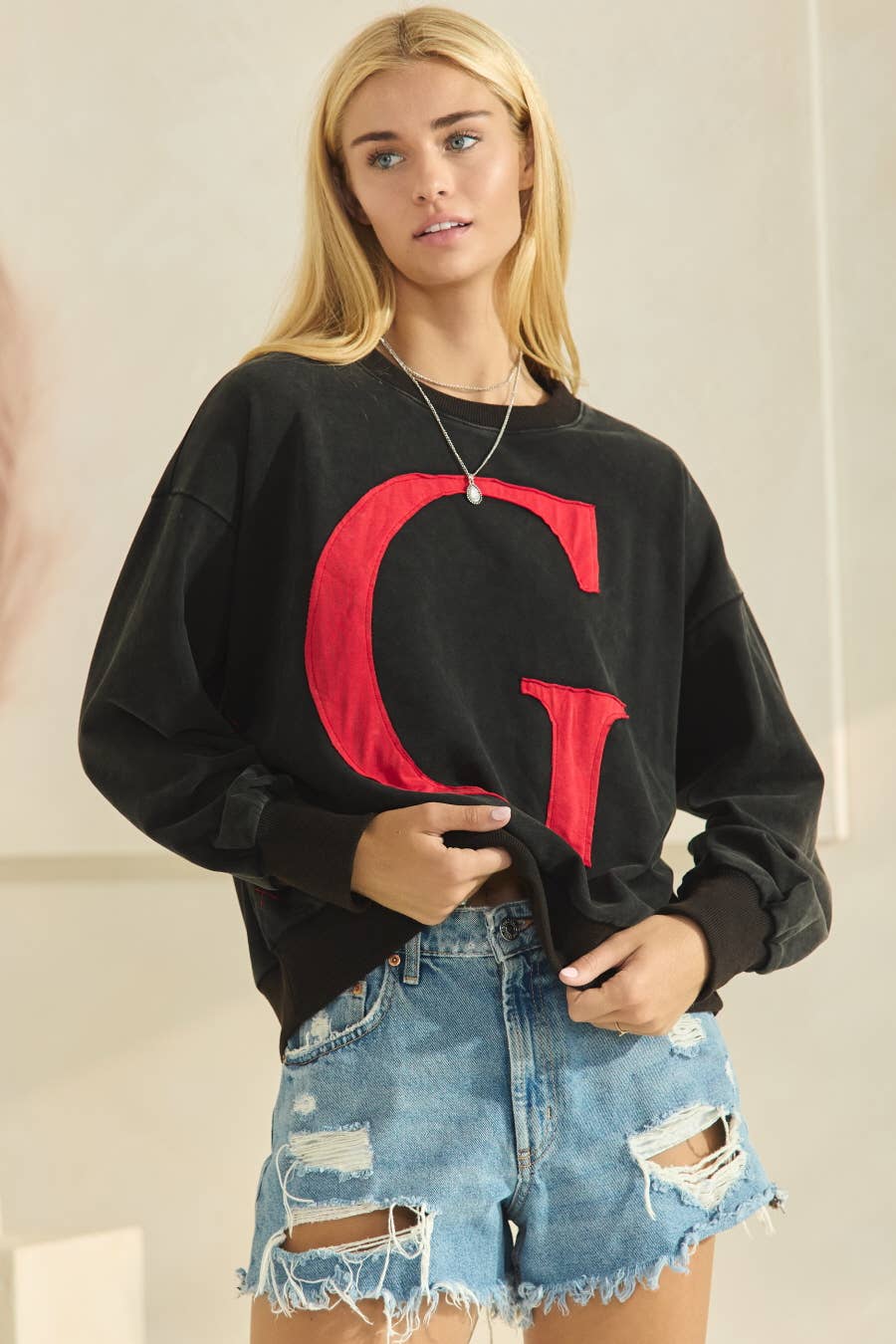 G Patched Gameday Pullover Sweatshirt ~ Washed Black