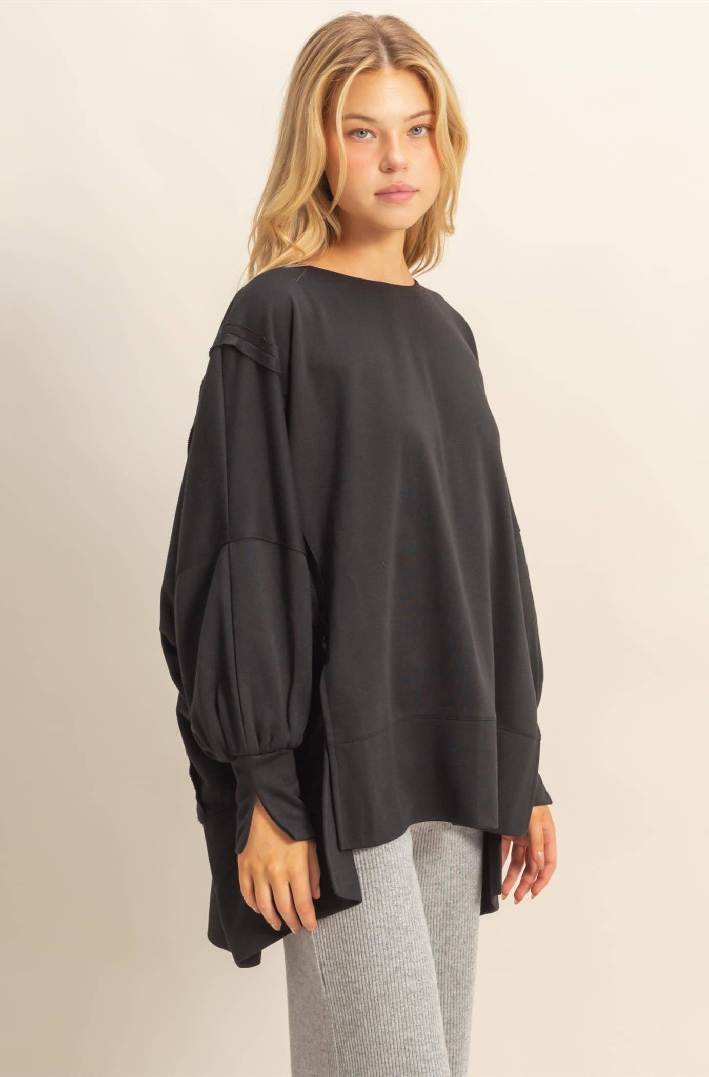 Oliva Oversized Unique Cuff Top ~ Black