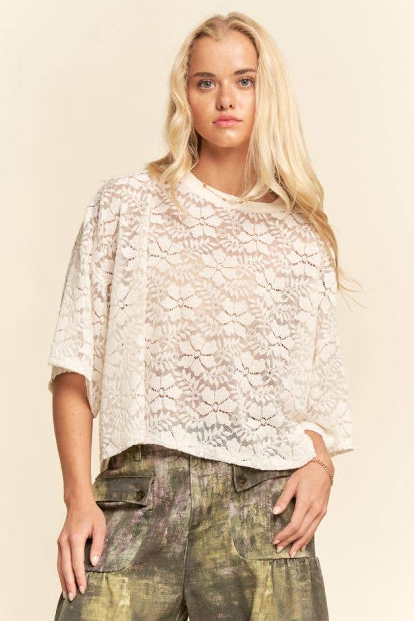 Bella Boxy Floral Lace Top ~ Cream