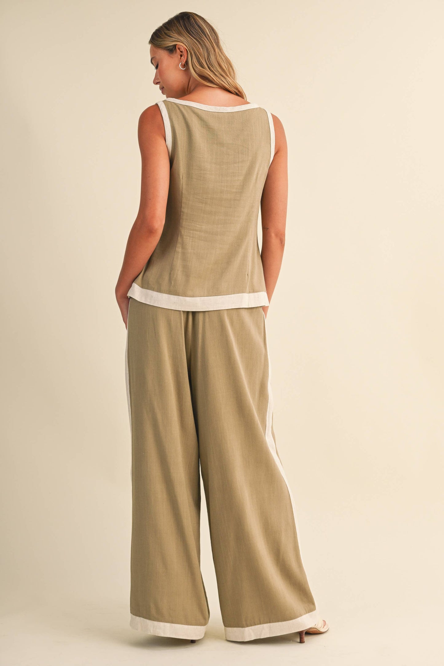 Lauren Linen Sleeveless Tunic Top ~ Olive/Natural