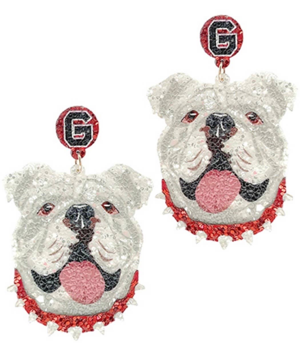 Georgia Bulldog Matte Glitter Statement Earrings