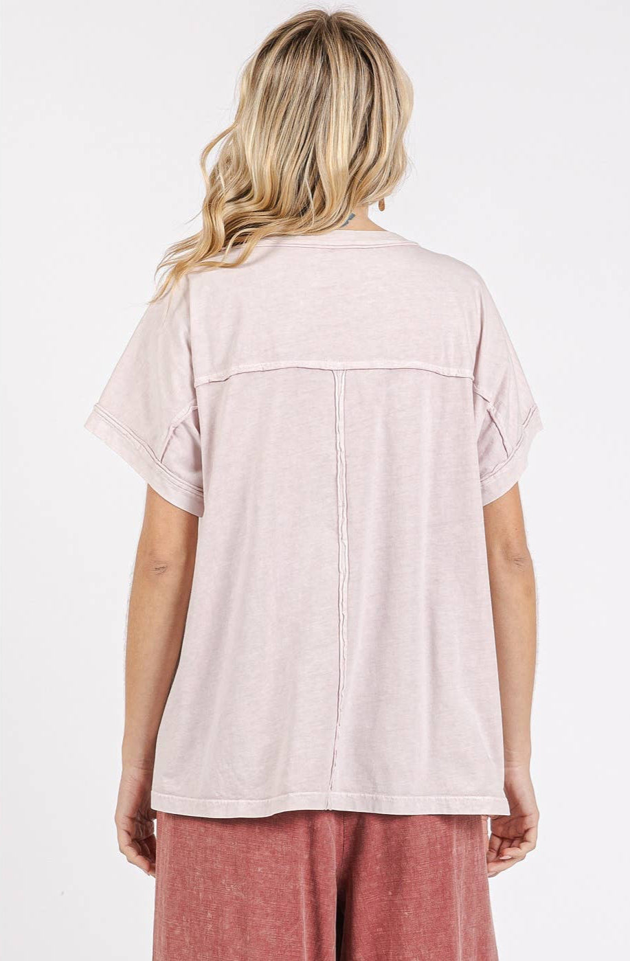 Paige Peace Sign Patchwork Top ~ Powder Pink