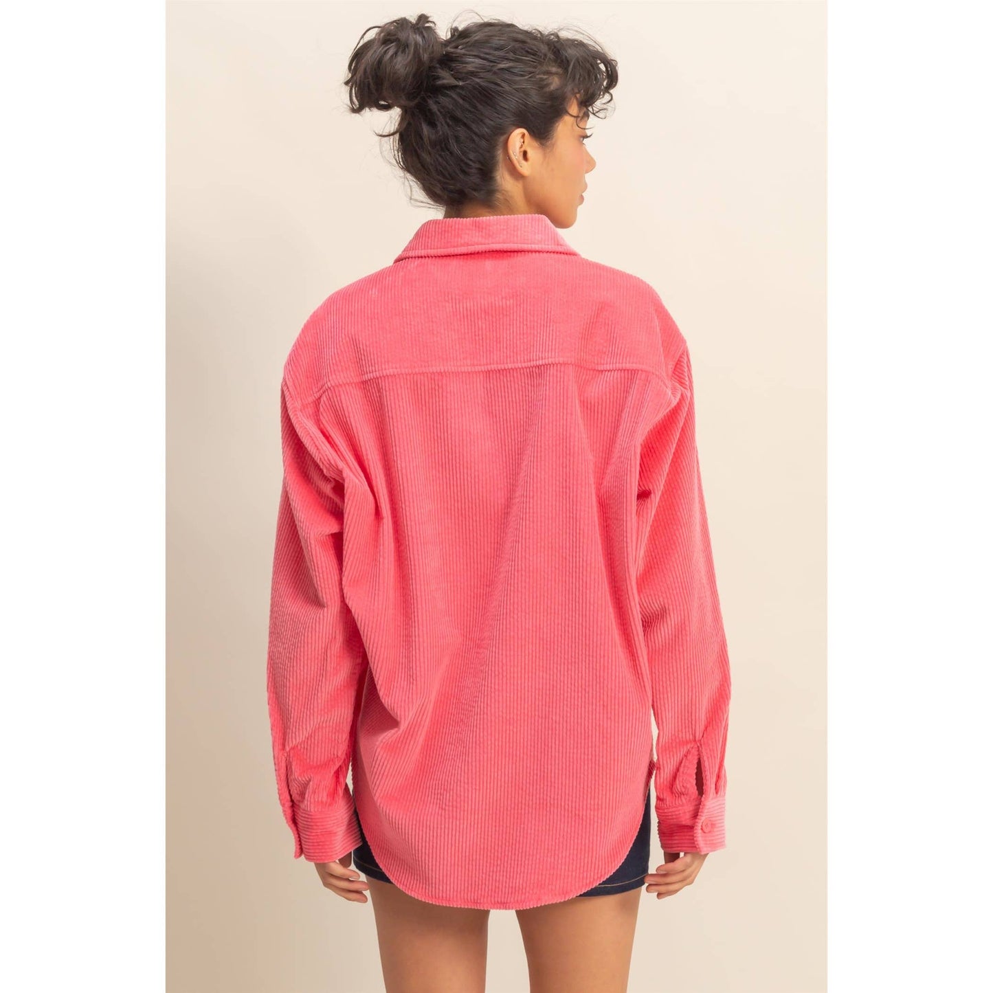 Remma Relaxed-fit Corduroy Shacket ~ Taffy Pink