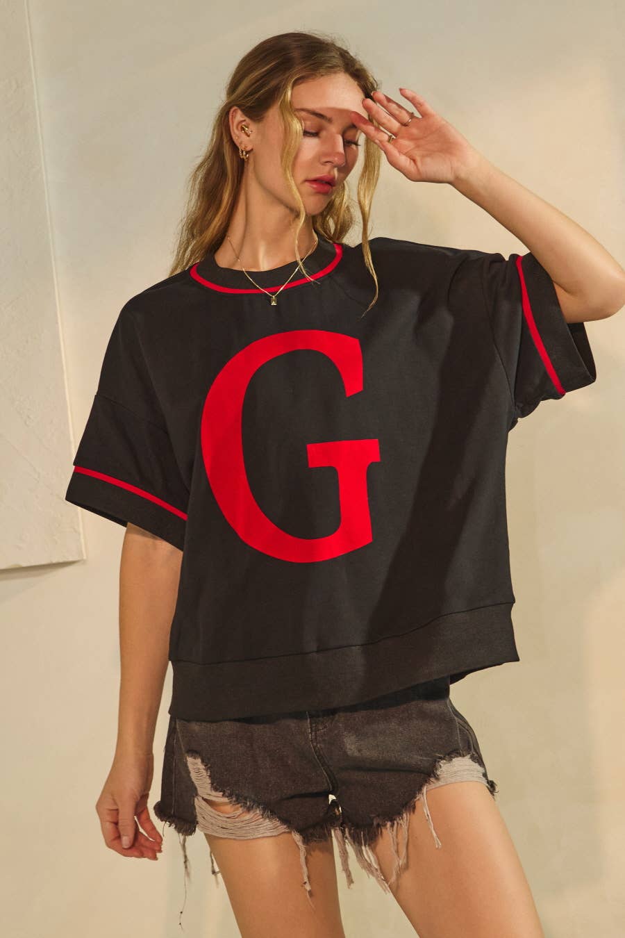 "G" Game Day Boxy Pullover ~ Black/Red