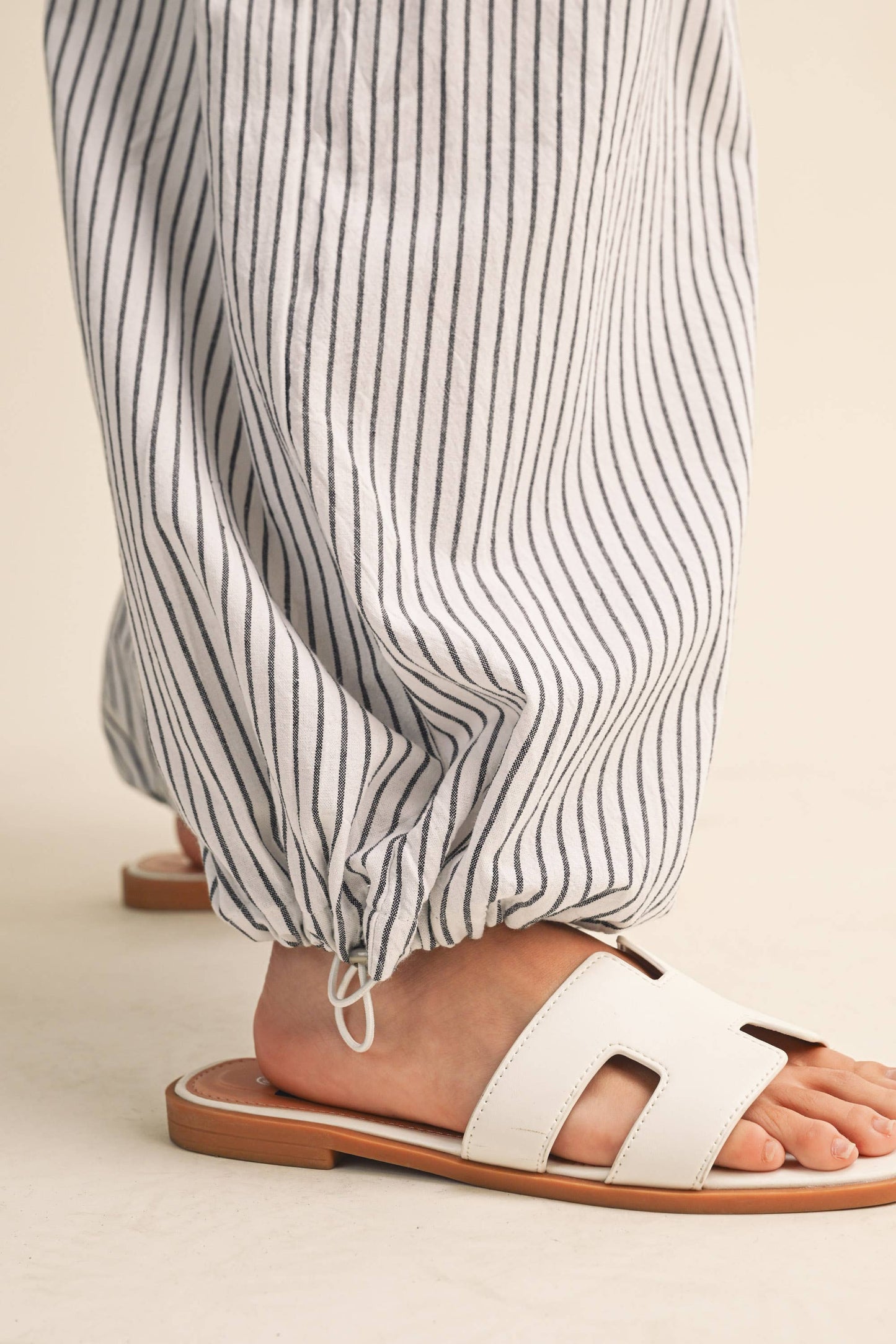 Shelly Striped Balloon Linen Blend Pants ~ White/Black