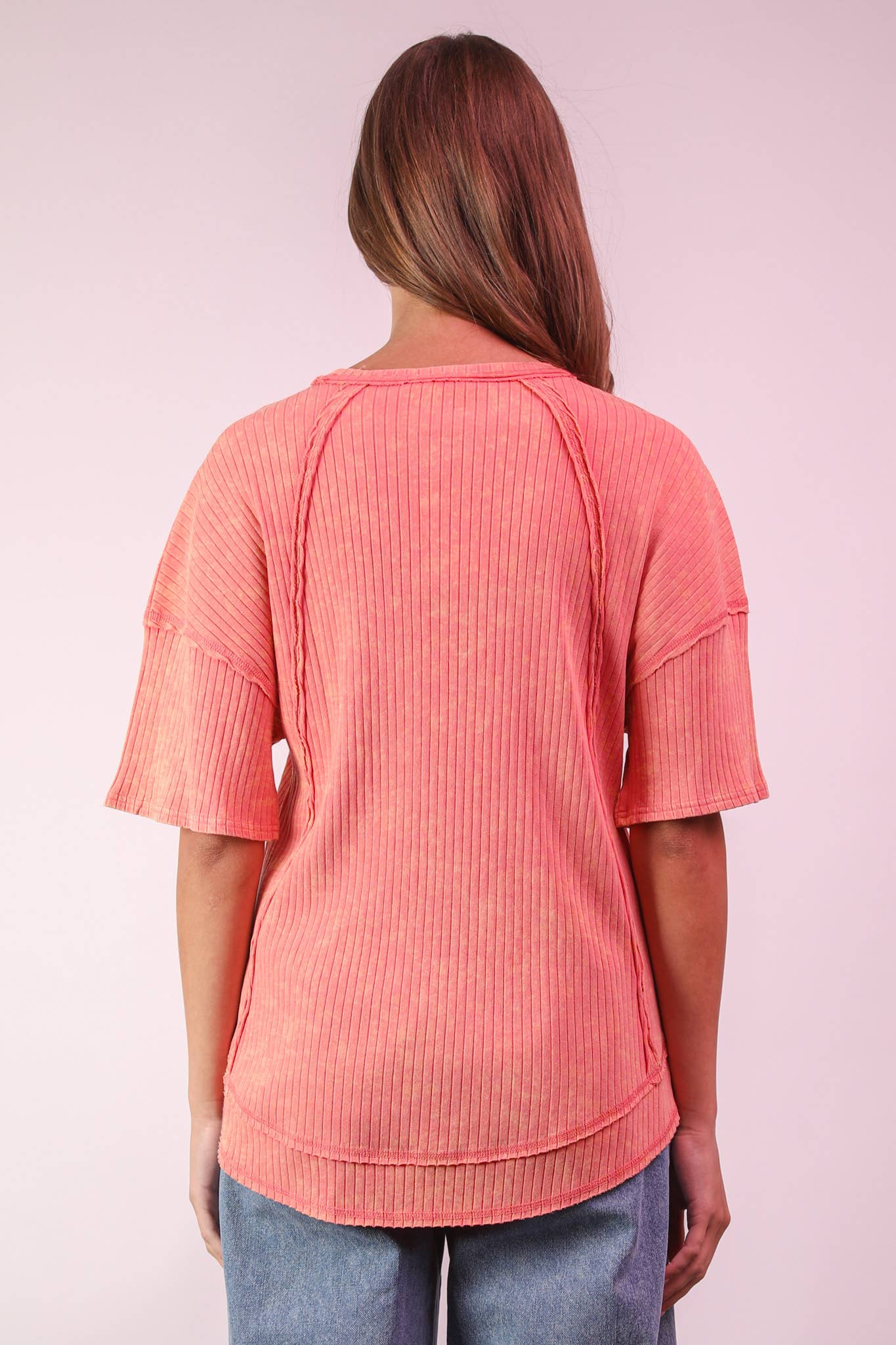 Margot Mineral Wash Ribbed Knit Top ~ Coral