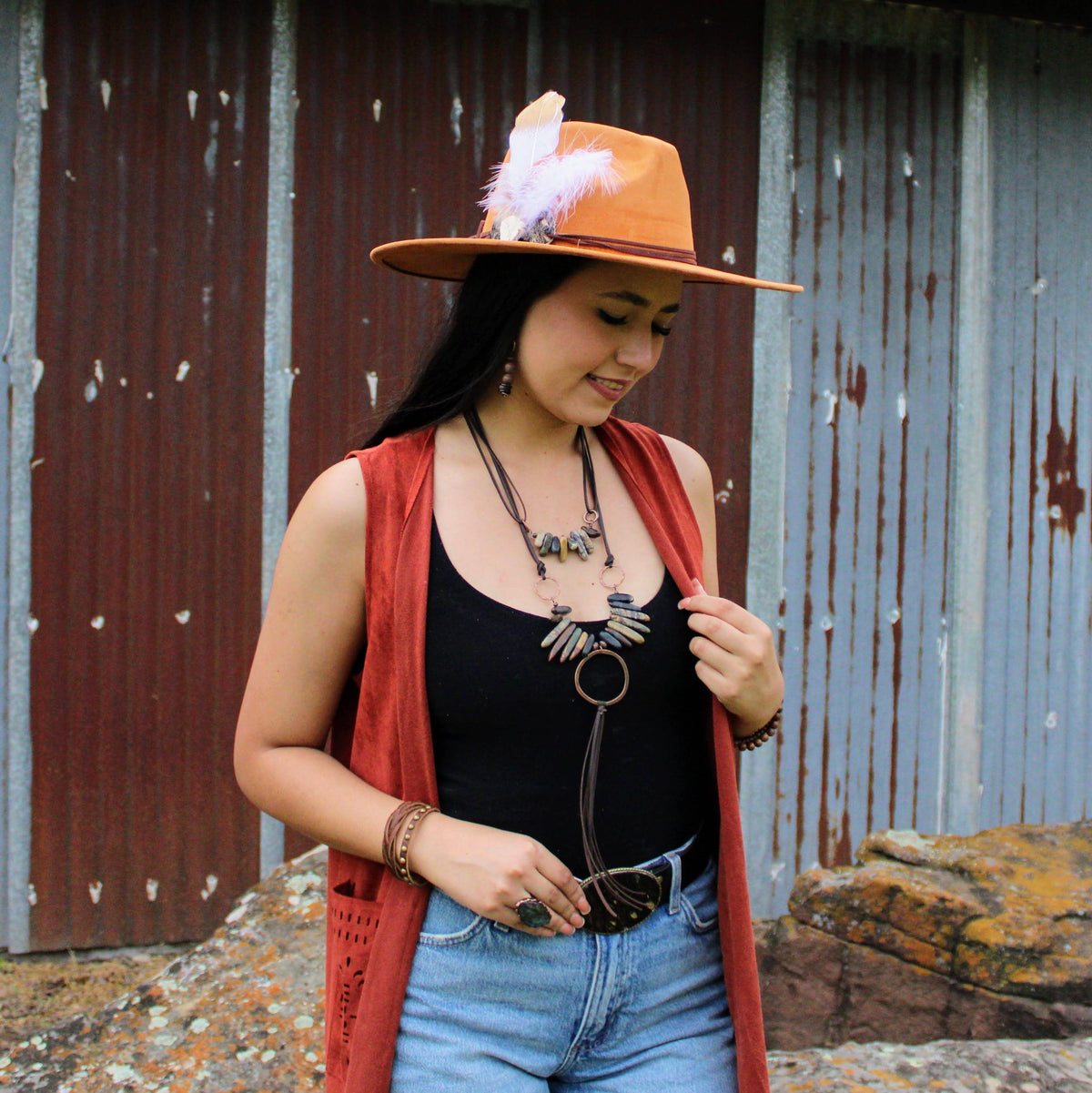Picasso Jasper Leather Tassel Necklace