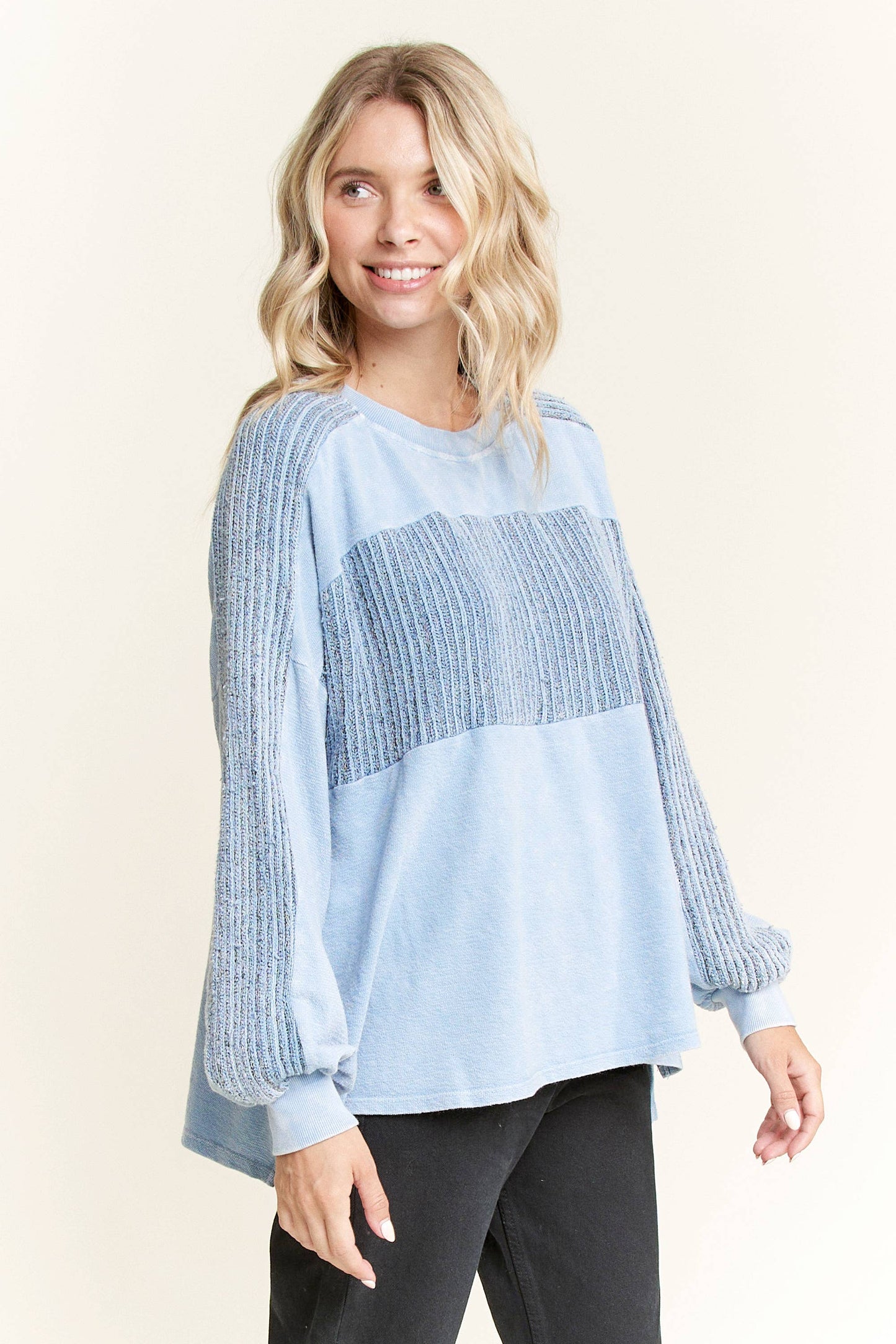 Mia Mineral Wash Melangie Top ~ Powder Blue
