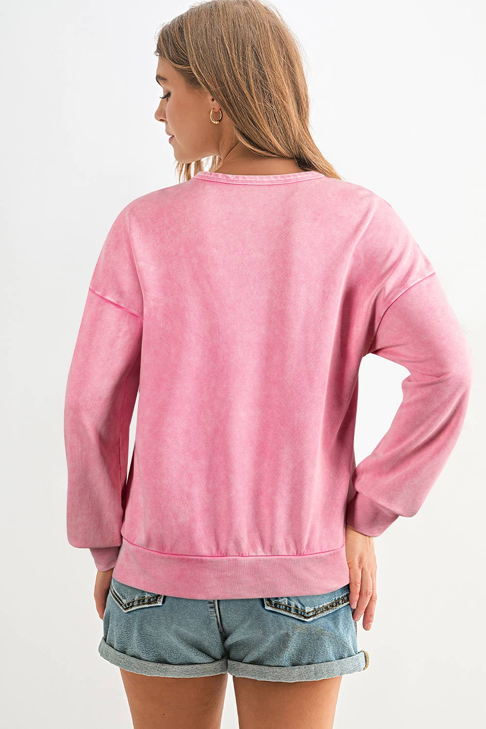 Marrisa Mineral Wash Big Bow Patch Top ~ Pink