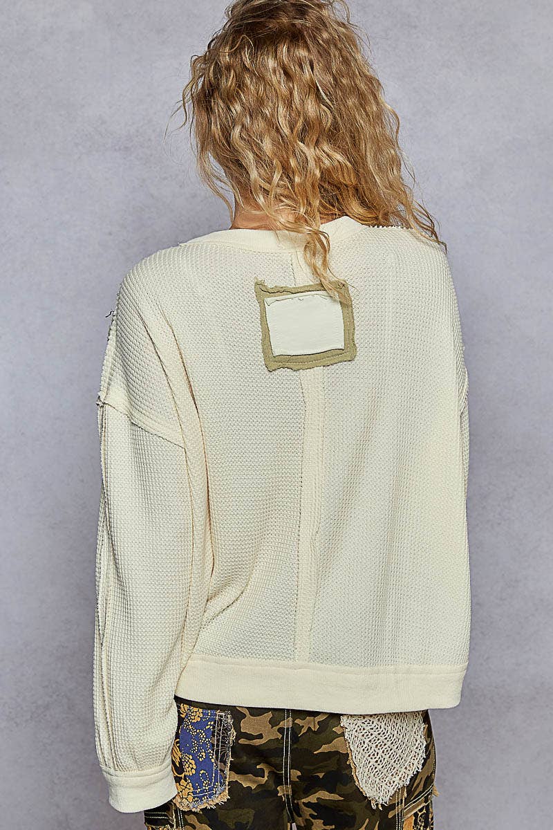 Violet Vintage Peace Patch Thermal Top ~ Cream
