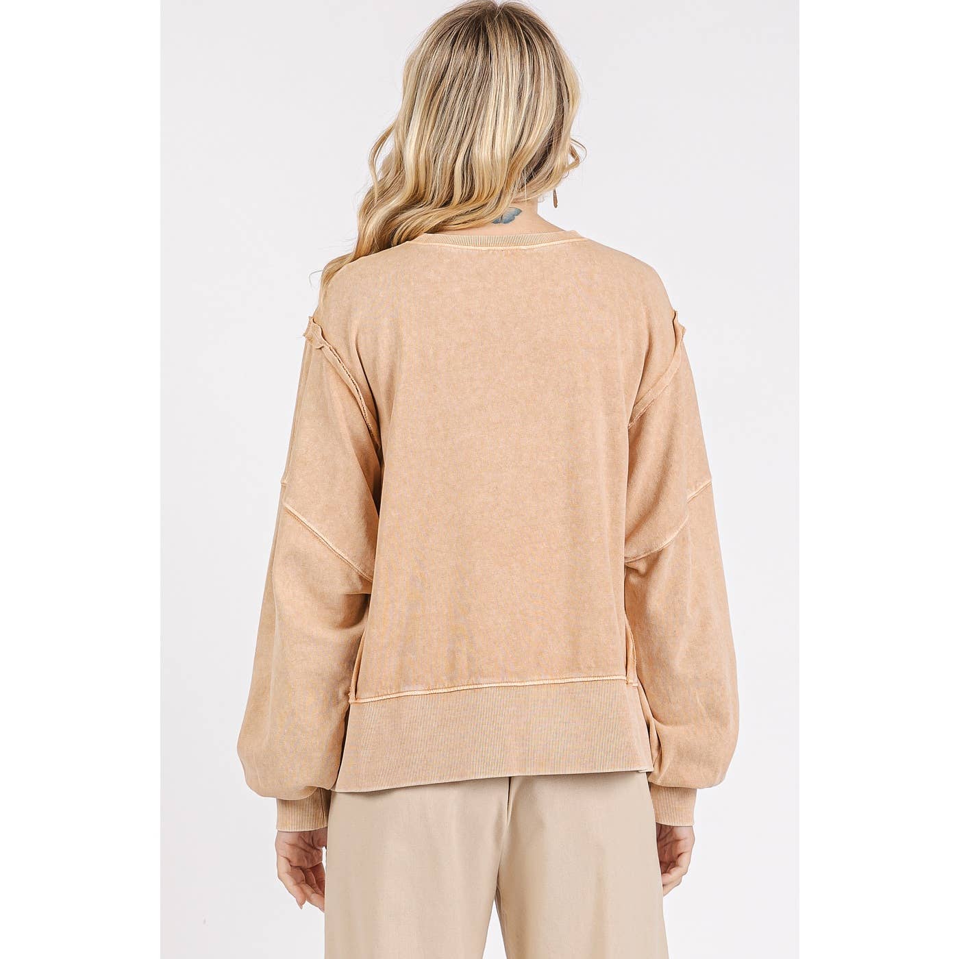 Amaya Mineral Wash Step Hem Crew Top ~ Taupe