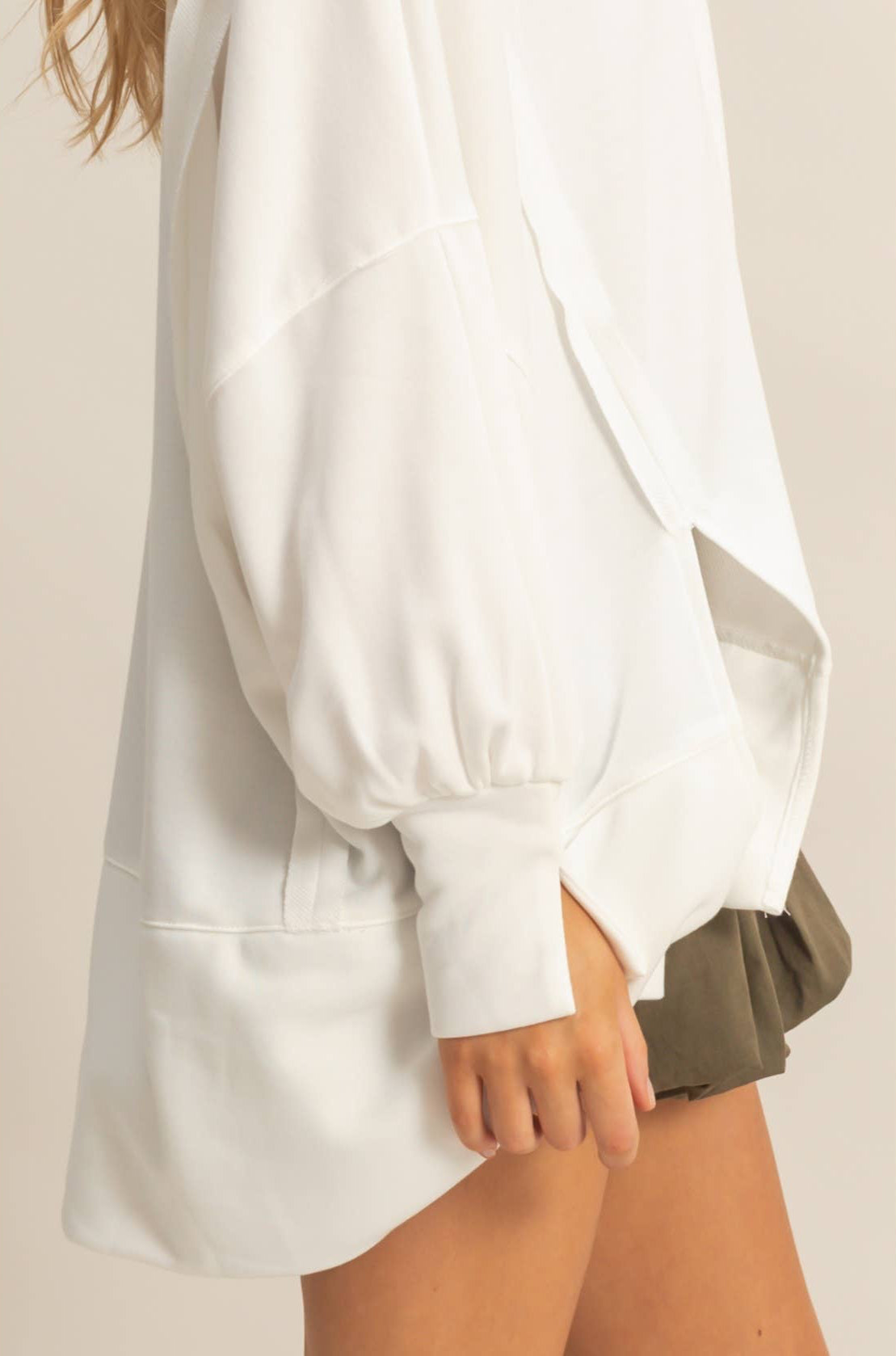 Oliva Oversized Unique Cuff Top ~ Ivory