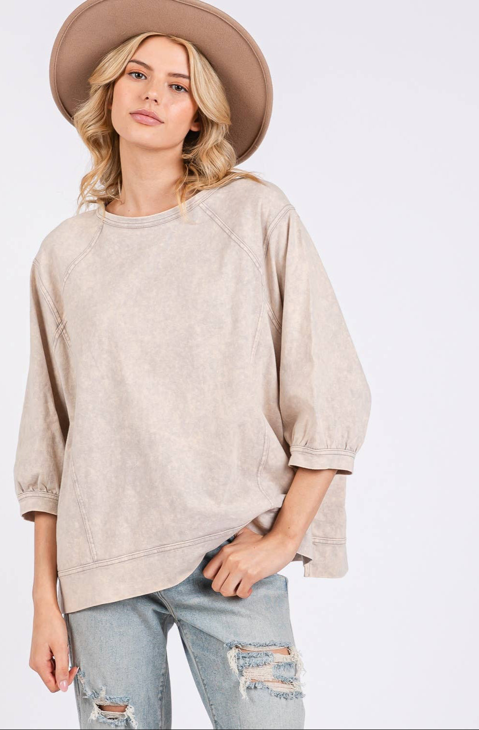 Molly Mineral Wash Oversized Top ~ Mushroom