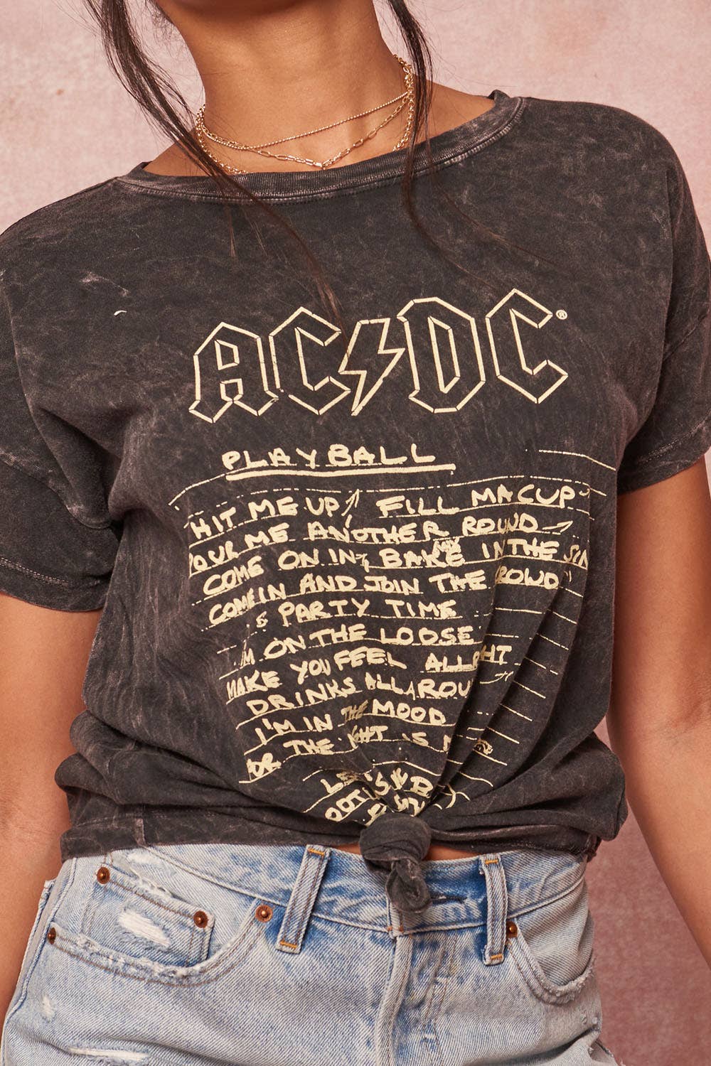 AC/DC Play Ball Lyrics Vintage-Wash Graphic Tee