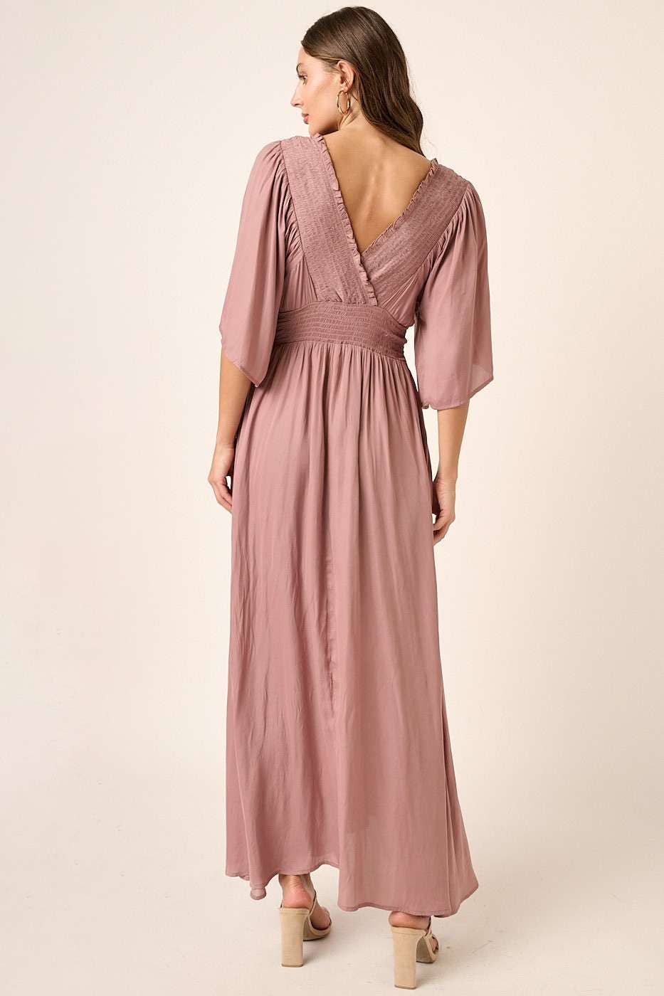 Sofie Smocking Detail Maxi Dress ~ Dusty Purple