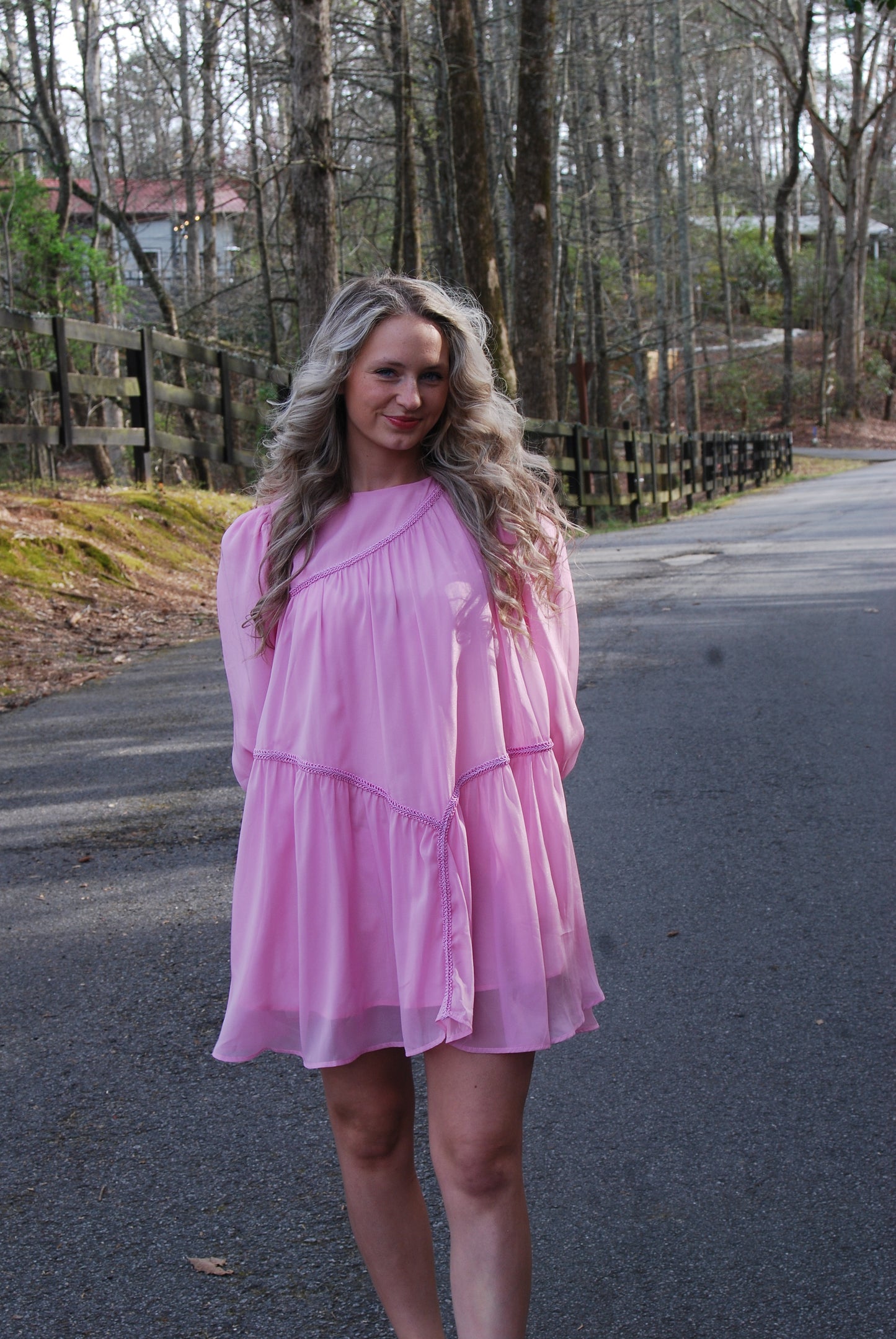 Barbie Puff Sleeve Braided Detail Dress ~ Pink