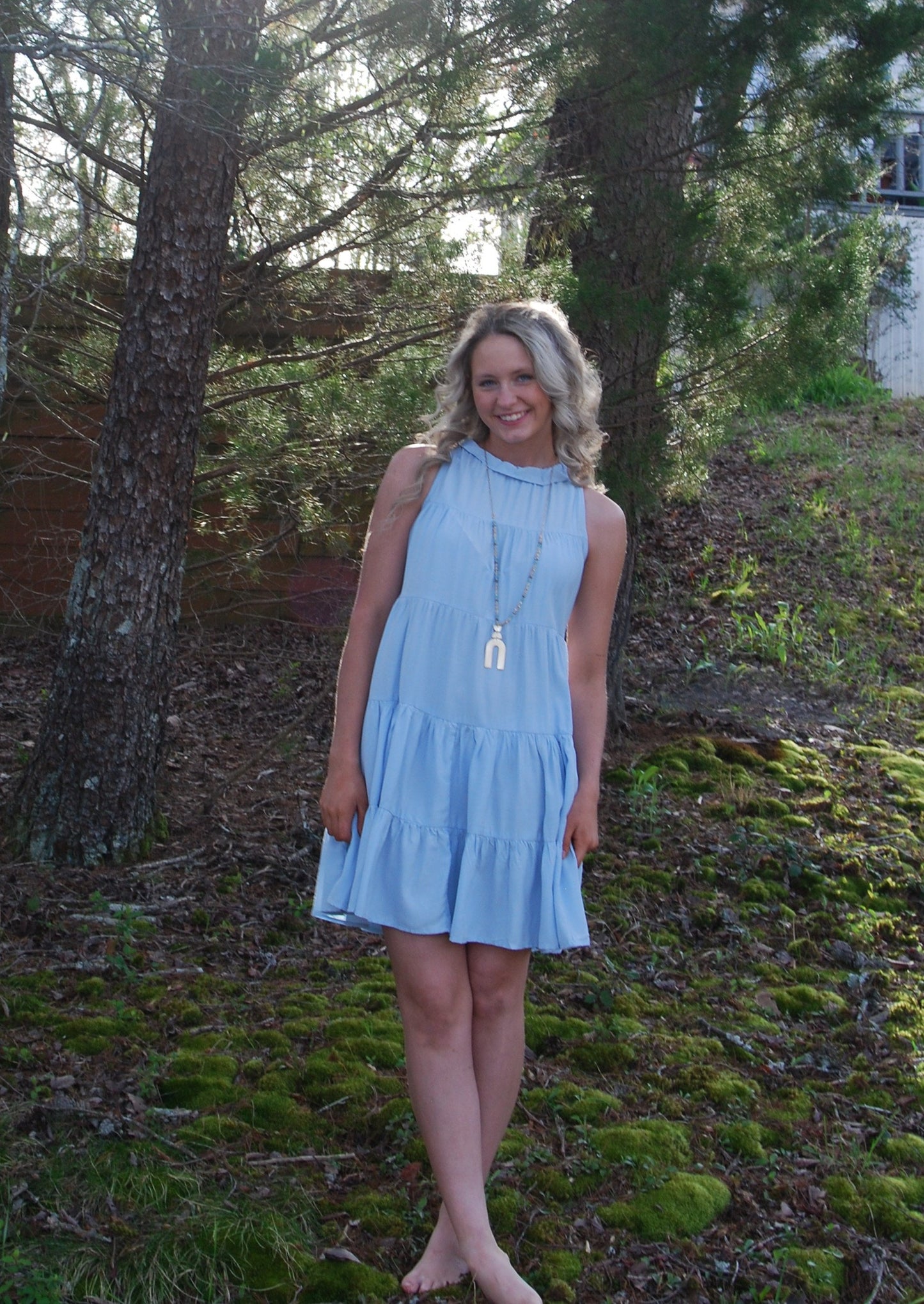 Georgia Sleeveless Ruffle Mini Dress ~ Sky Blue