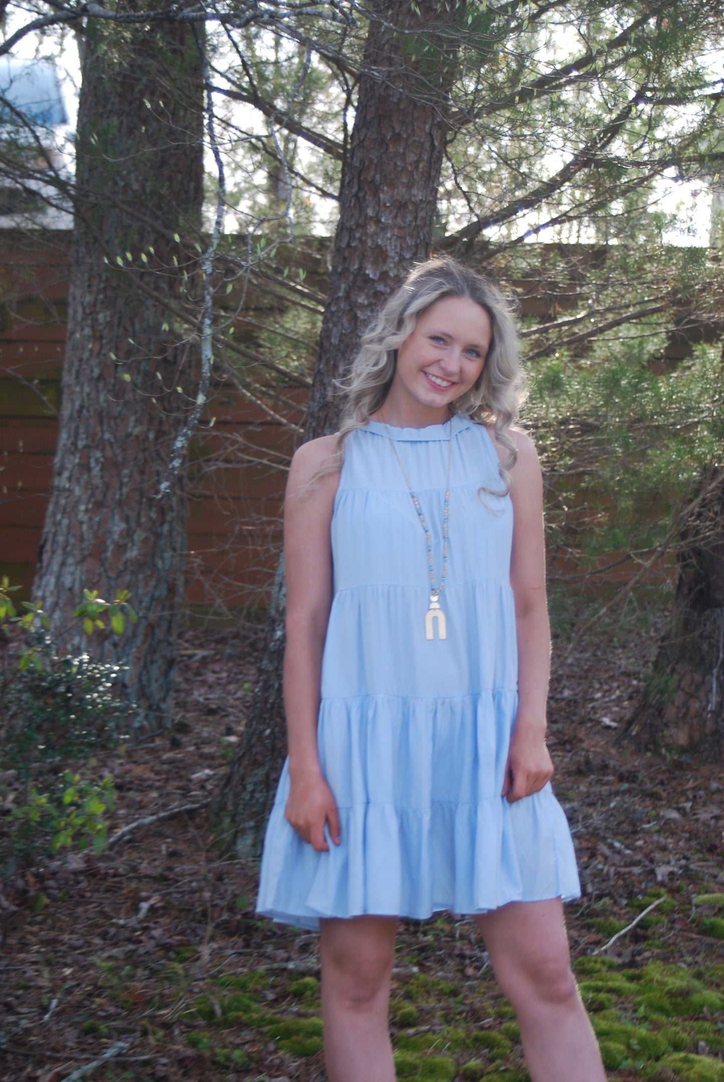 Georgia Sleeveless Ruffle Mini Dress ~ Sky Blue