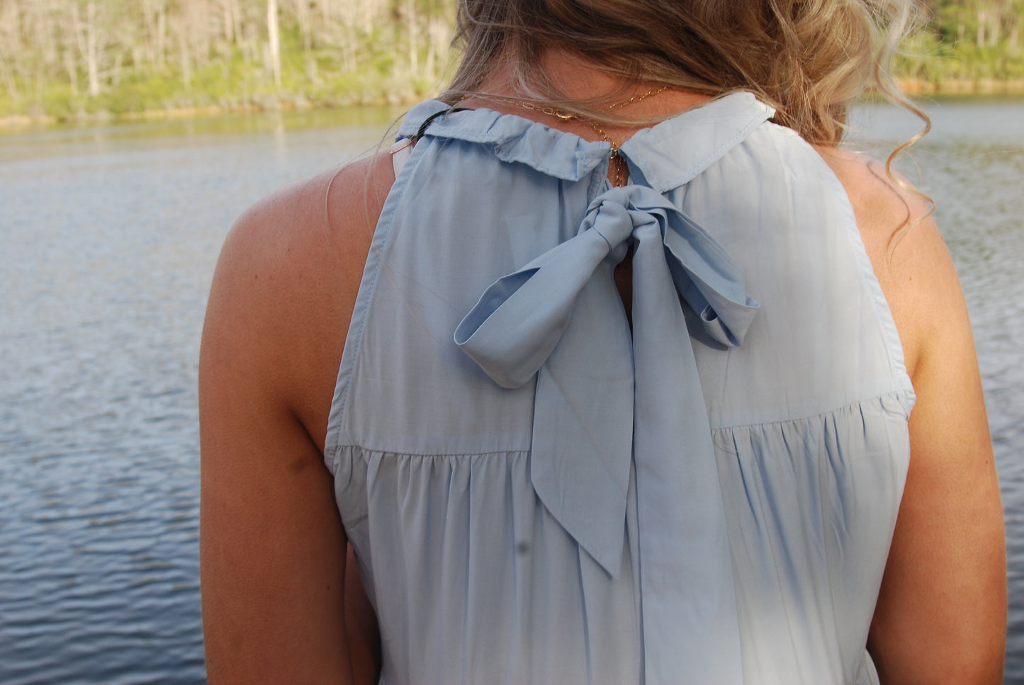 Georgia Sleeveless Ruffle Mini Dress ~ Sky Blue