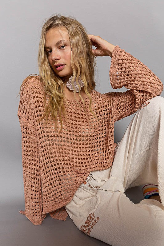 Amelia Open Knit Sweater ~ Light Sienna