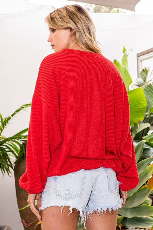 GEORGIA Oversized Graphic Pullover ~ Red