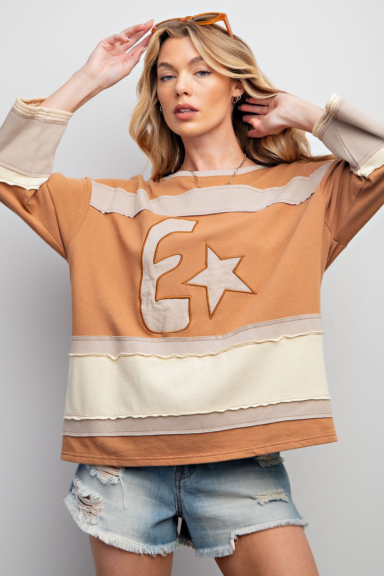 Ellie Color Block Pullover ~ Almond