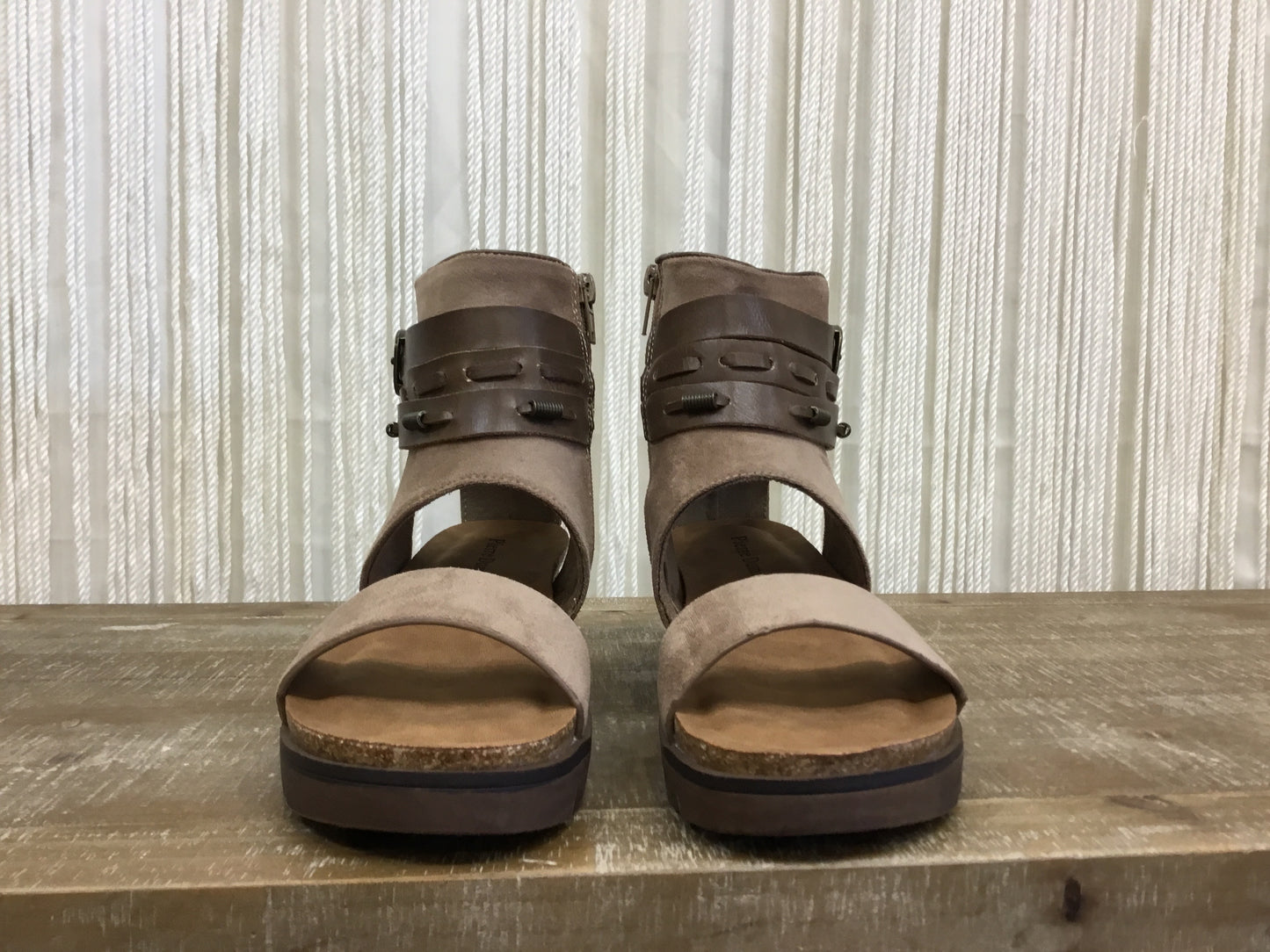 Boho Ankle Buckle Wrap Wedge Sandal ~ Taupe