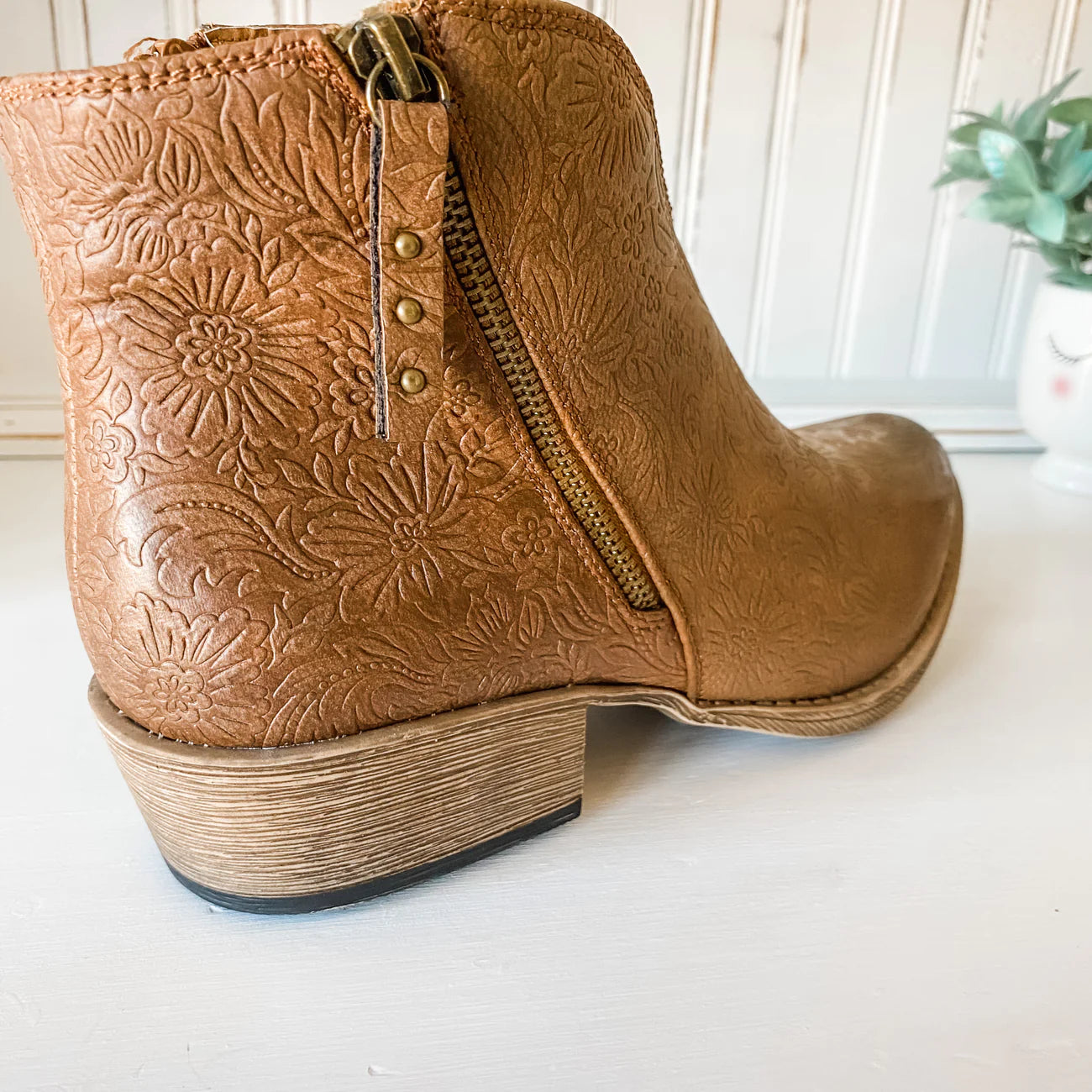 Very G Divine Tooled Ankle Bootie ~ Tan