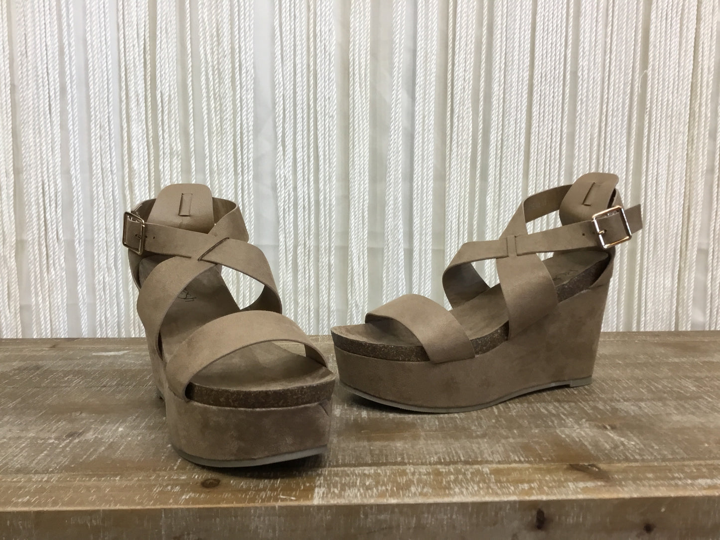 Presley Ankle Strap Wedge ~ Taupe