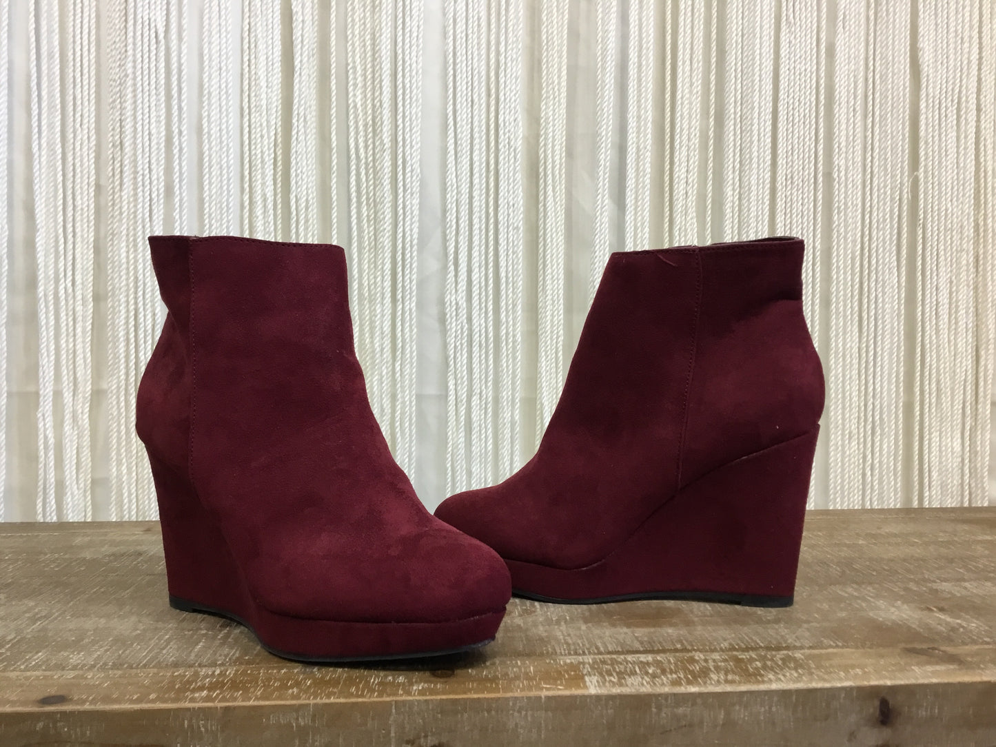 Juliet Suede Wedge Booties ~ Burgundy