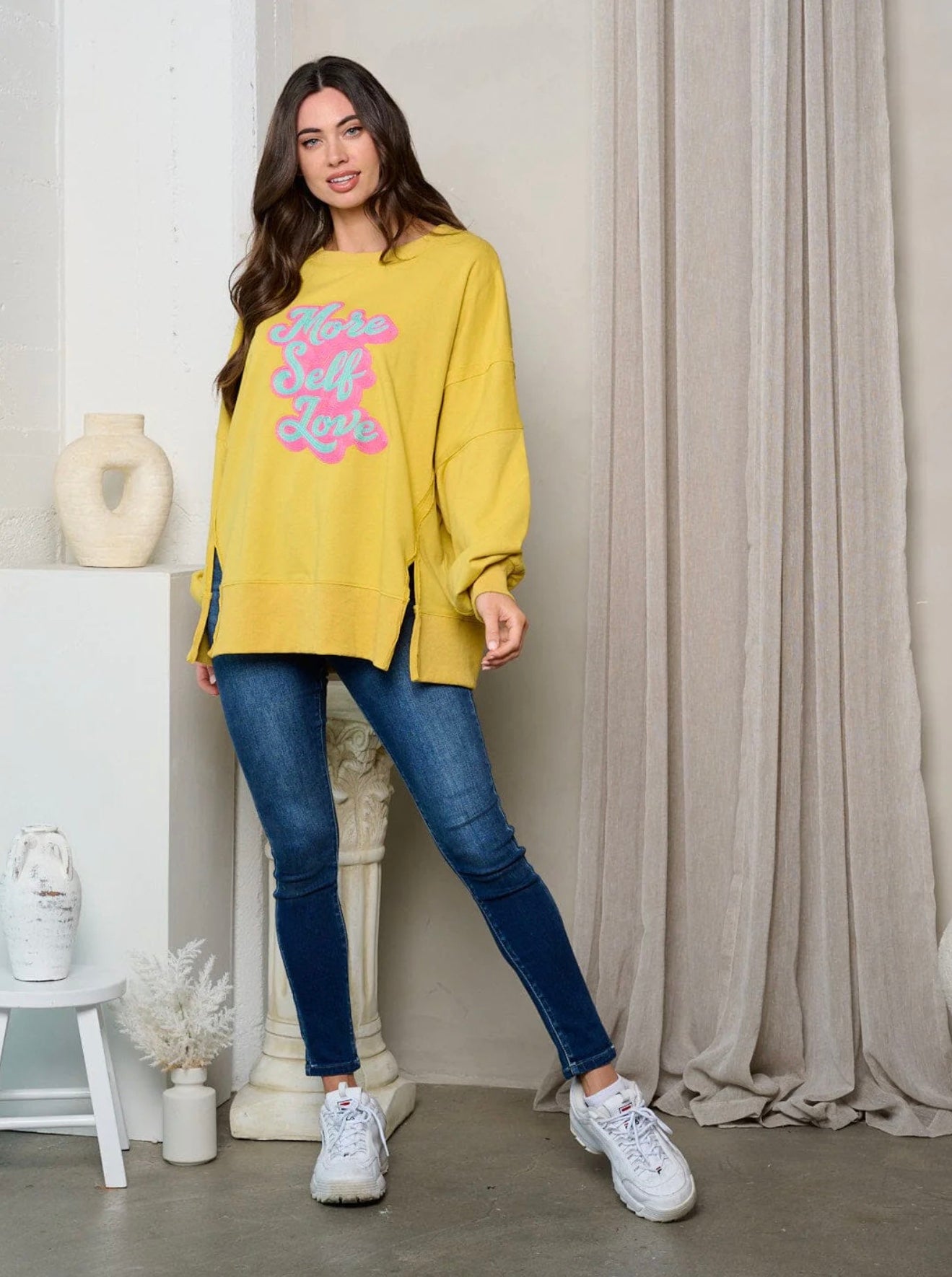 More Self Love Graphic Pullover ~ Yellow