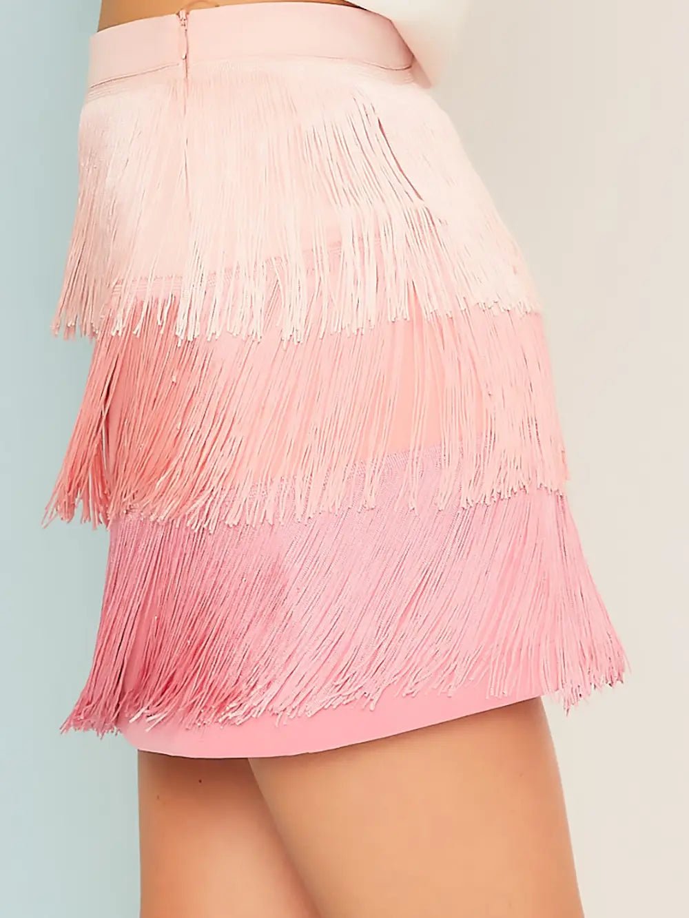 Fran Fringe Color Block Mini Skirt ~ Pink
