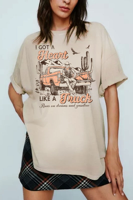 I GOT A HEART LIKE A TRUCK Oversized Graphic Tee ~ Oatmeal