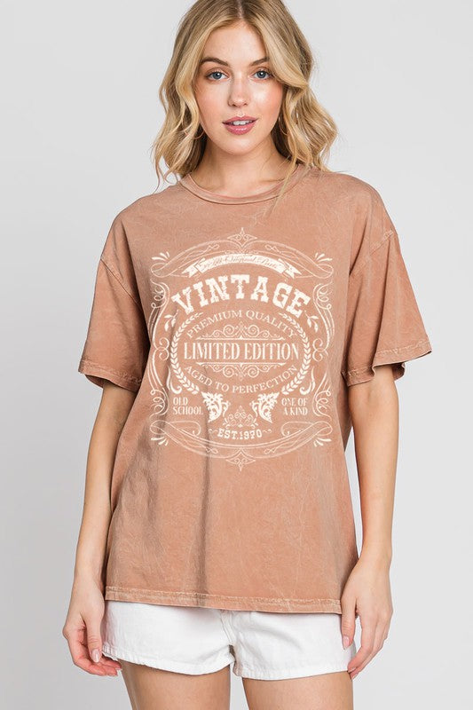 VINTAGE LIMITED EDITION  Mineral Wash Graphic Tee ~ Peach